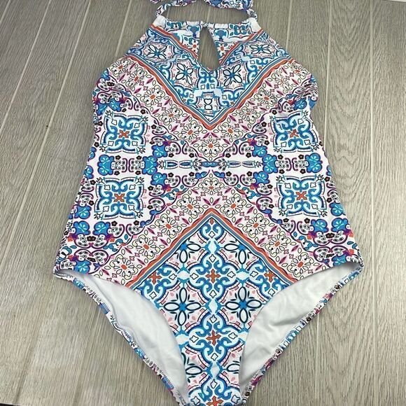 Women's Halter Neck Boho Keyhole One-Piece Swimsuit 2XL - Picture 2 of 11